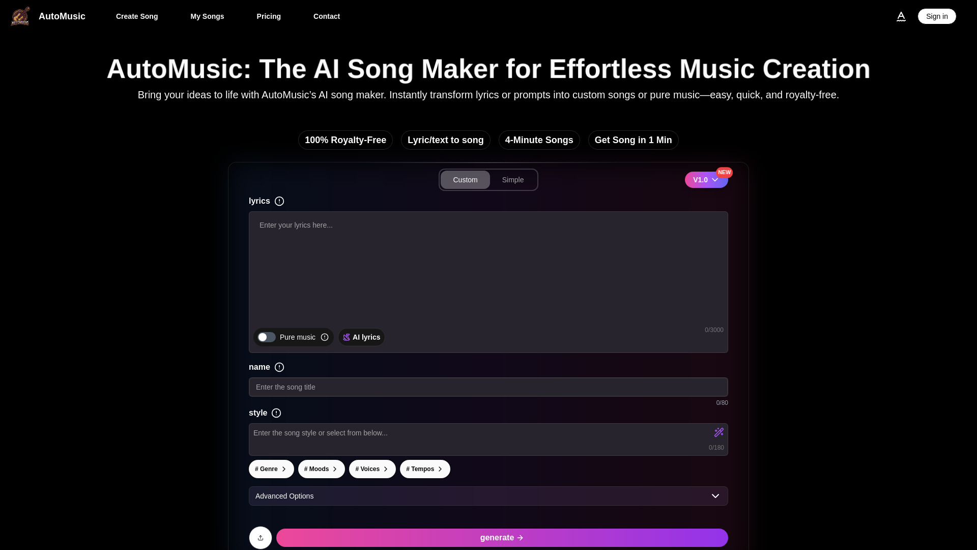 AI Song Maker : Your AI Music Generator | Automusic